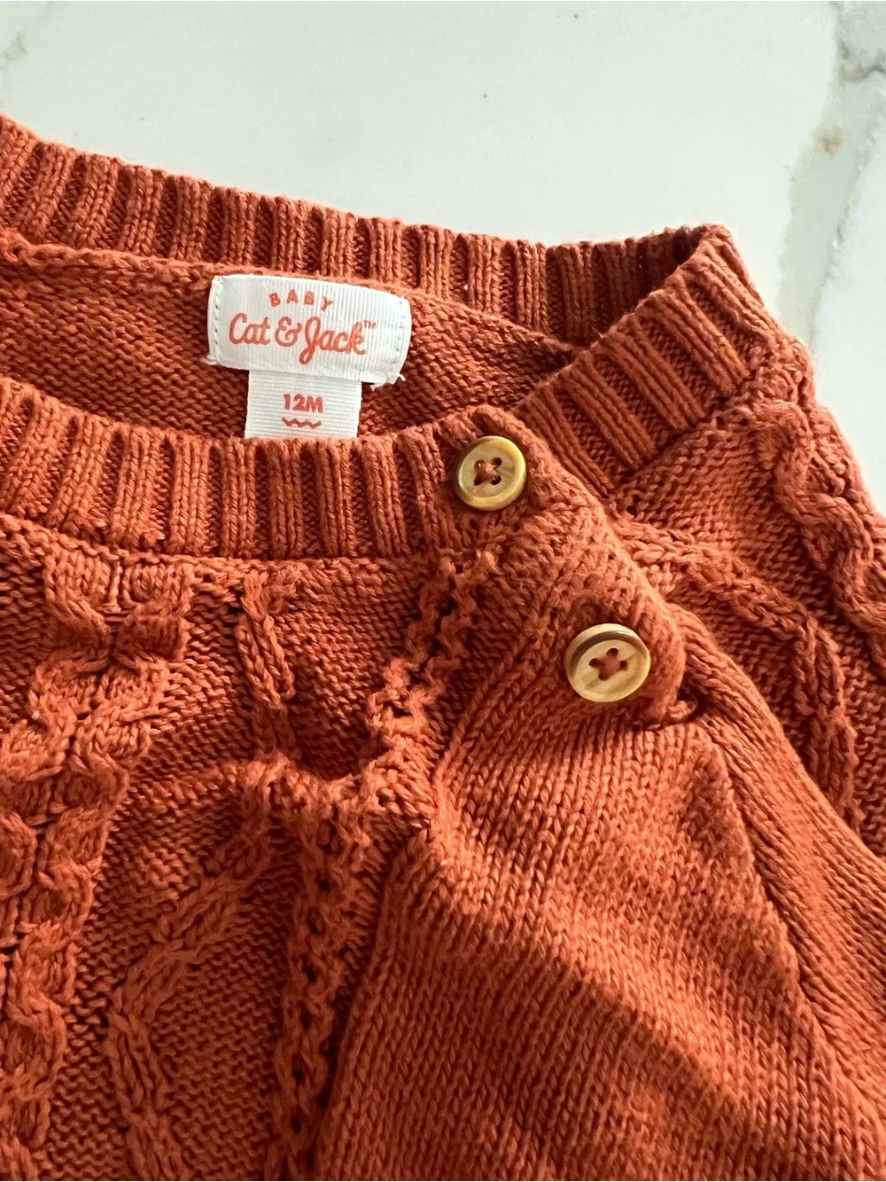 12 Months Girls Rust Orange Cable-Knit Sweater and Denim Leggings Set